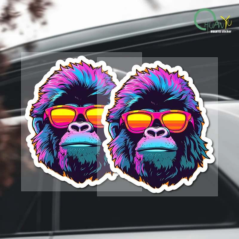

Funny reflective car sticker with colorful cartoon gorilla; personalized decoration for car, motorcycle and electric bike helmet