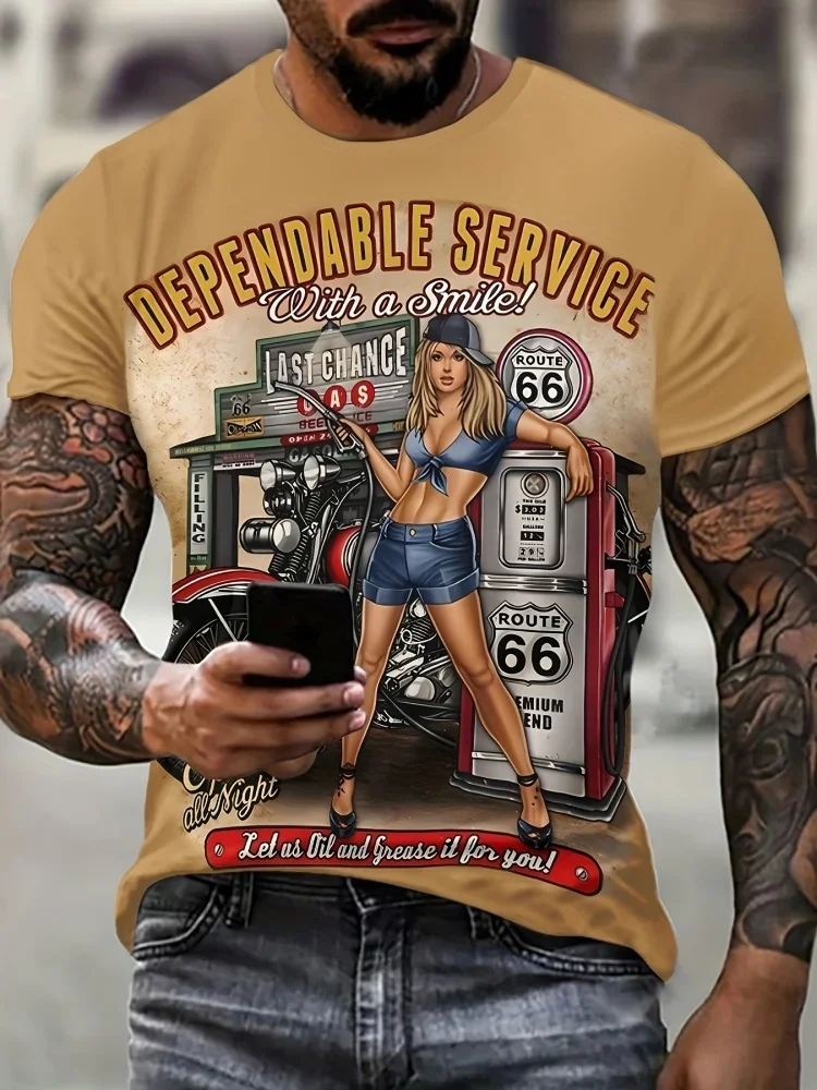 3D Printed Route 66 T Shirt Streetwear Women Short Sleeve Summer Mens T Shirt Y2k Clothes Man Fashion Retro Men Short Sleeve Top