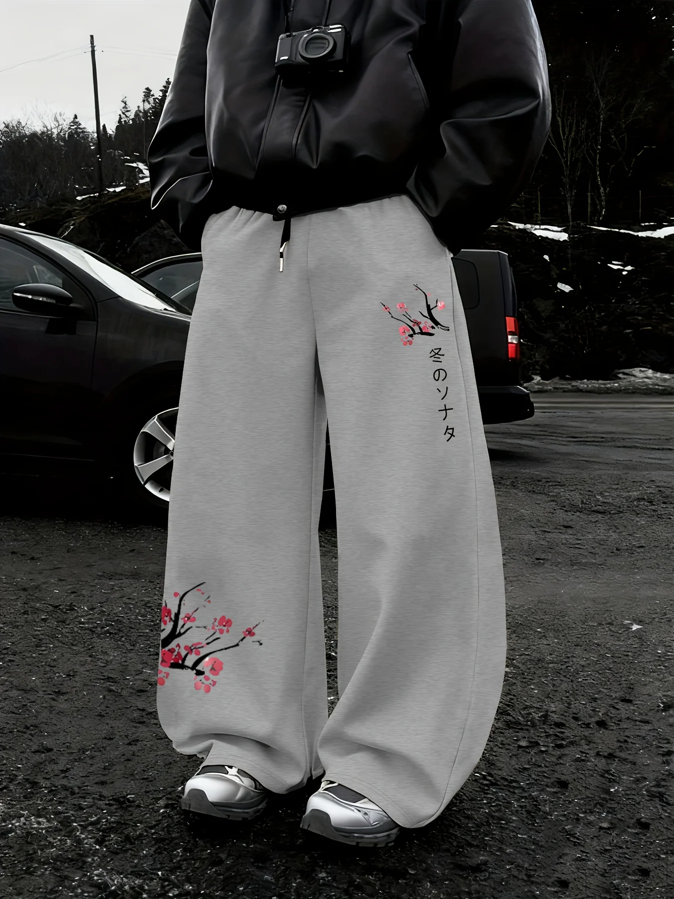Men's sports pants with a unique Japanese Tokyo dragon patterned plum blossom pattern print, comfortable running pants