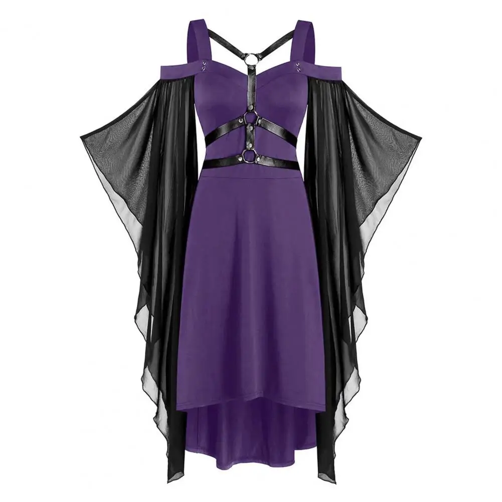 

Faux Leather Straps Decor Bandage Medieval Dress Gothic Punk Style Cosplay Retro Halloween Dress Performance Costume