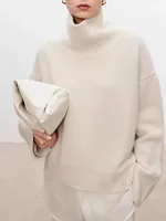Thickened turtleneck 100% pure cashmere sweater women's loose lazy knit silhouette sweater European products - Image 4