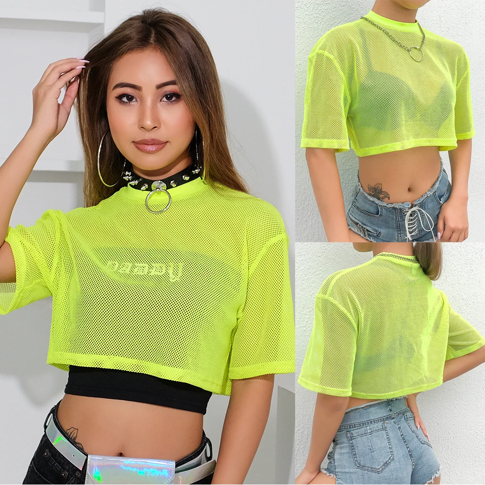 Canotte da donna estate Crop Top trasparente Clubwear Casual t-Shirt allentata Camis estivo per Sexy Streetwear femminile Y2k