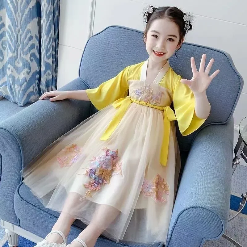 Girl Hanfu Summer Traditional Chinese Style Tang Costume Fairy Dress Girl Chiffon Skirt Clothes Children\'s Ancient Clothes