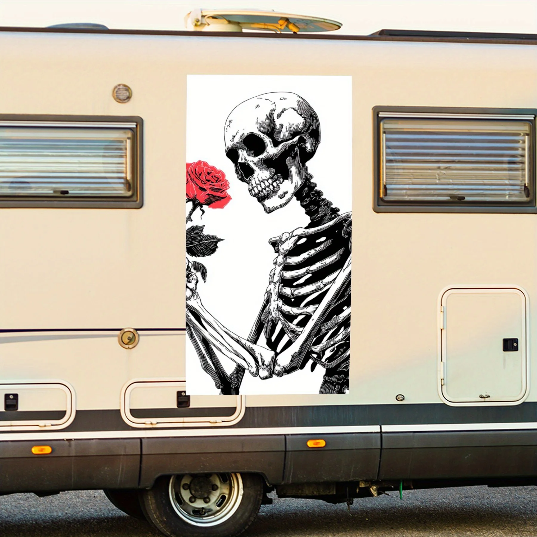 

Скелет с розой - виниловая наклейка на заднюю часть автомобиля, водонепроницаемые самоклеящиеся виниловые наклейки для хвоста и бампера автомобиля, украшение -