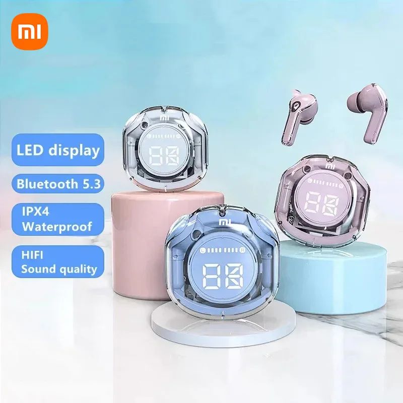 XIAOMI T8 New Wireless Earphone LED Digital Display Bluetooth5.3 Earbuds Fashion Transparent Headphone With Charging Case