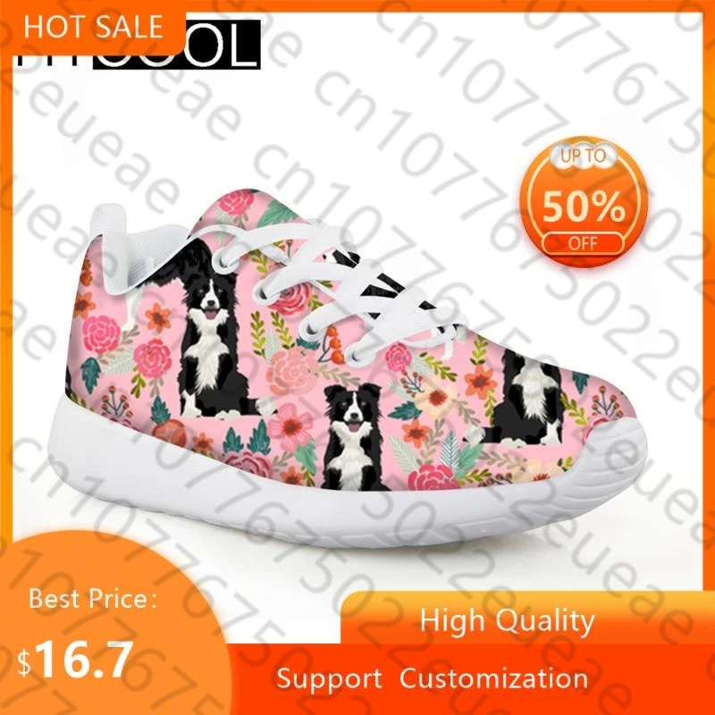 Pink Border Collie Pattern Sneakers for Girls Children Running Shoes Spring Kid's Sneakers Lightweight Kids Soccer Shoes