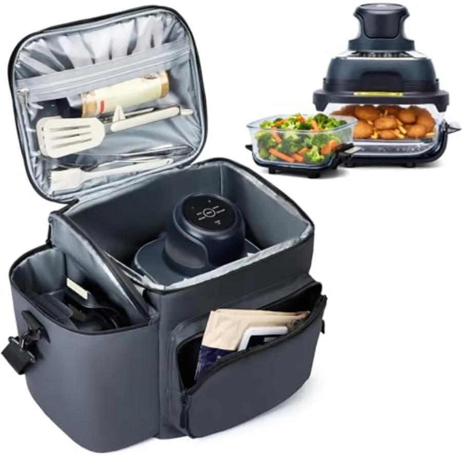 

Сумка-переноска с мягкой подкладкой для фритюрницы Ninja Crispi Air Fryer 4Qt и стеклянных контейнеров на 6 чаш, дизайн с 2 основными карманами для Ninja Crispi PowerPod a