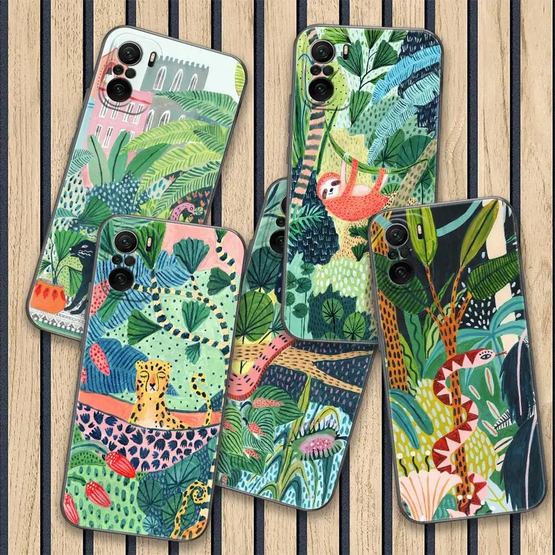 Jungle Art illustration Snake Sloth Poco F6 Pro Funda For Xiaomi Poco X3 NFC X6 X4 X5 5G M4 M5 M6 F3 F4 F5 14 13T Pro Case Cover