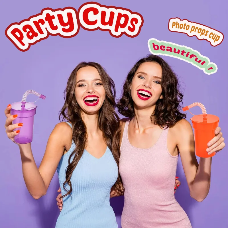 8-24PCS Neon Sipper Cups - Colorful Spill-proof Cups With Lids And Straws - Ideal For School Events, Themed Parties, And Birthda