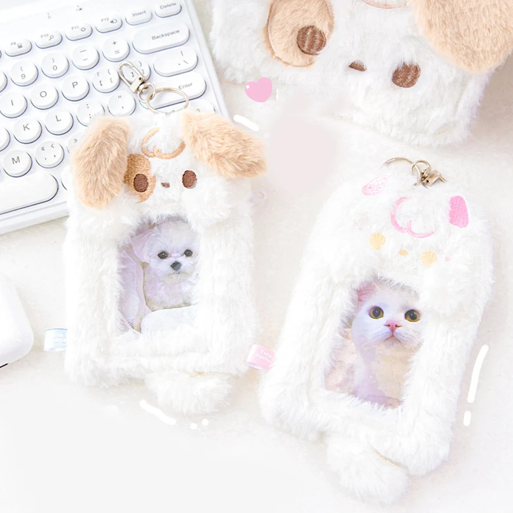 Peluş kart durumda karikatür kart tutucu tatlı fotoğraf kart tutucu DIY kimlik kart düzenleyici sevimli köpek kart durumda yumuşak rahat Cardcase