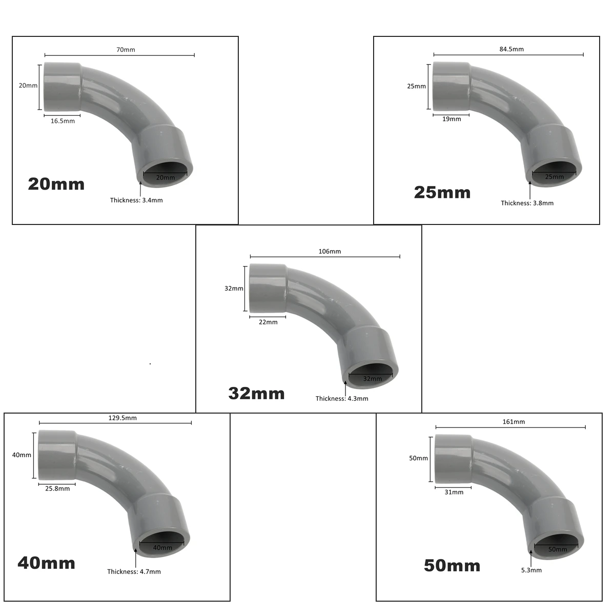 20~50mm Large Angle PVC Pipe 90 Degree Elbow Connector For Aquarium Fish Tank Tube Joints Garden Irrigation Pipe Fittings