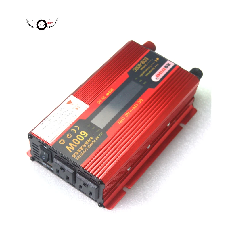 1pc  Red Solar Car Power Inverter DC 12v Auto Switch AC 110V USB Japan U.S Converter Socket Smart