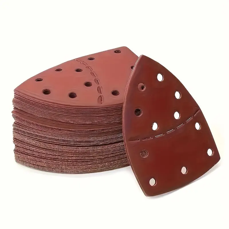 30Pcs 11-Hole Triangle Sandpaper 40-240 Grit, Alumina Abrasive for Woodworking, Dry Sanding Polishing, for Orbital Sander