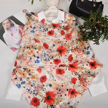 BYSIFA| Ultra velký jarní podzimní šátek z 100% hedvábí morušový, plážový šátek, značkový dámský dlouhý šátek, nový červený květinový hedvábný šátek 8 nejlepší prodej hedvábná deka Tianhou - №8