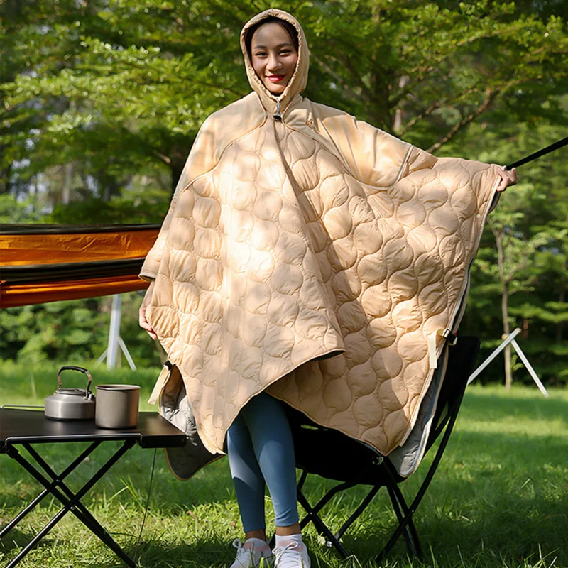 Wearable Hooded Blanket Camping Sleeping Quilt Camping Cloak Cape Warm Lazy Blanket Portable Hooded Waterproof Stadium Blanket