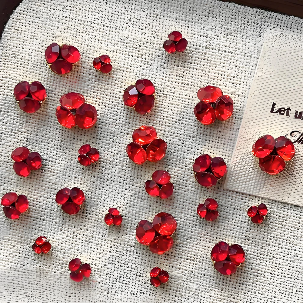 10 SZT. Chińskie Czerwone 3D Rubiny do Zdobienia Paznokci, Cyrkonie, Kamienie Szlachetne, Ozdoby do Paznokci na Nowy Rok