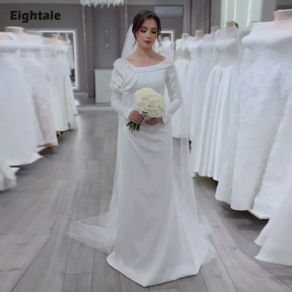 Eightale арабское свадебное платье на заказ с 3D цветами атласное свадебное платье с длинными рукавами длиной до пола мусульманское вечернее платье невесты