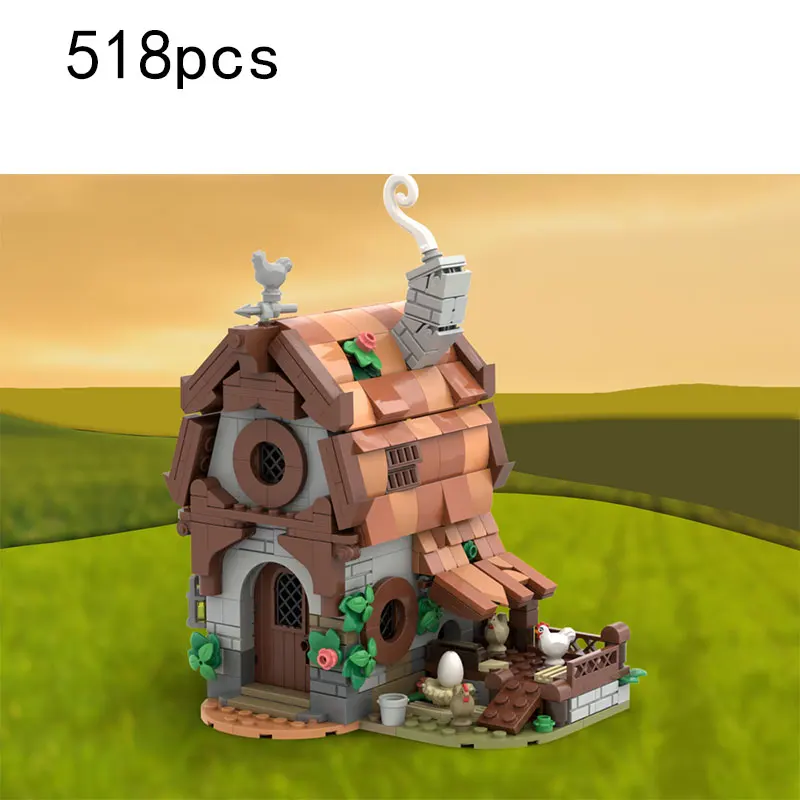 MOC 518PCS Medieval Farmhouse Small Particle Assembly Building Blocks Basic House Castle Building Model Toy