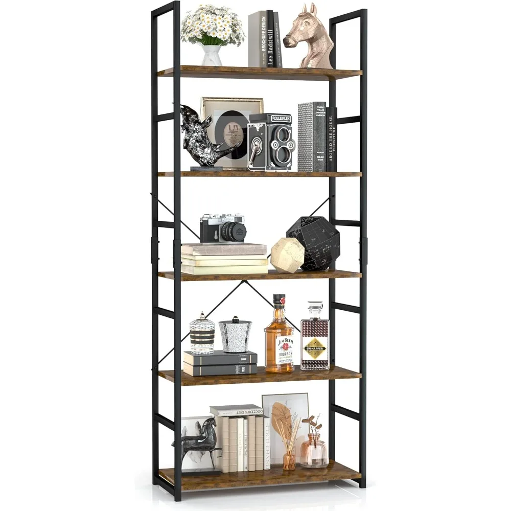 

5 Tier Bookshelf, Tall Bookcase, Office Shelf Storage Organizer, for Living Room, Bedroom, and Home Office. Modern Bookshelf