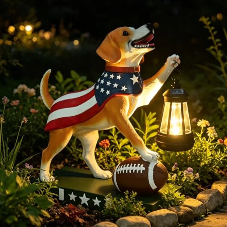 Cute Solar Garden Statue with Lantern Light, 11 Inch Resin Figurine Outdoor Decor, Outdoor Statues for Yard Lawn Porch Patio Ba