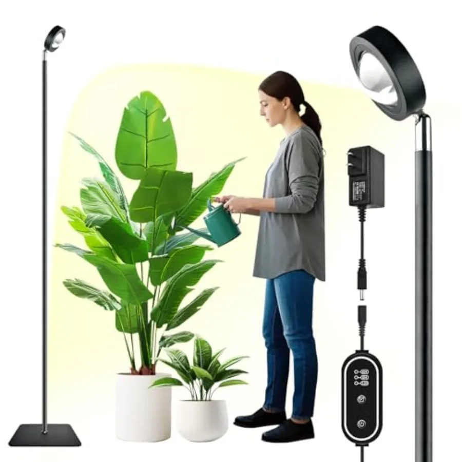 

20W Full Spectrum Grow Light 3000LM High-CRI COB LED Floor Lamp with 6/8/12H Timer Adjustable Height 28-83 Angle for Indoor Pla