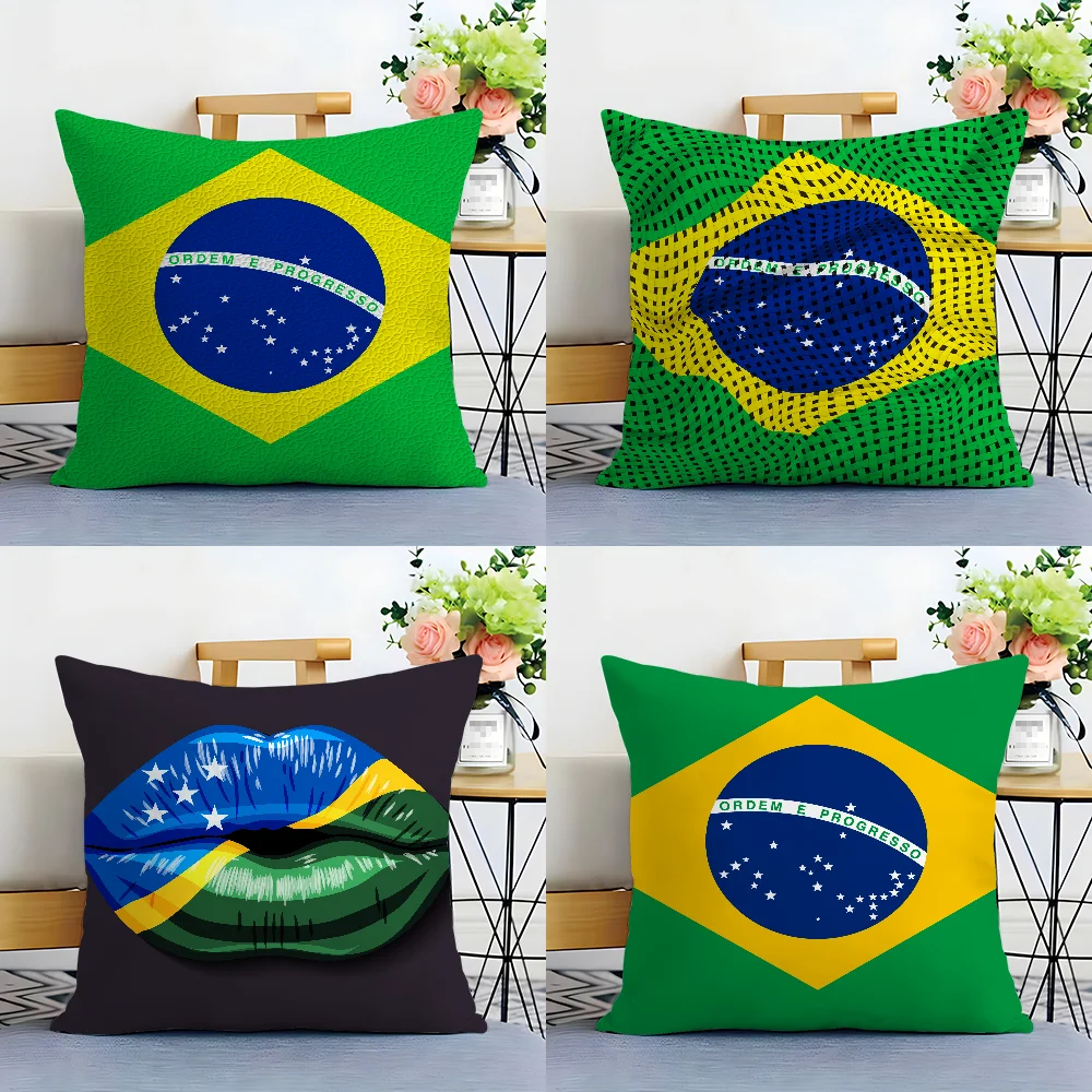 Brazil Flag Pillow Case Plush Fabric Soft  Pillowcase Double Sided Print Cushion Cover Household Gifts