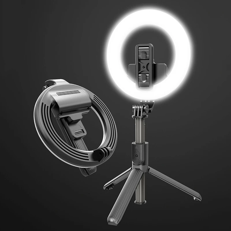 Mamen 90cm dobrável selfie vara tripé de telefone com led anel luz 1200mah bateria para streaming ao vivo maquiagem bluetooth compatível