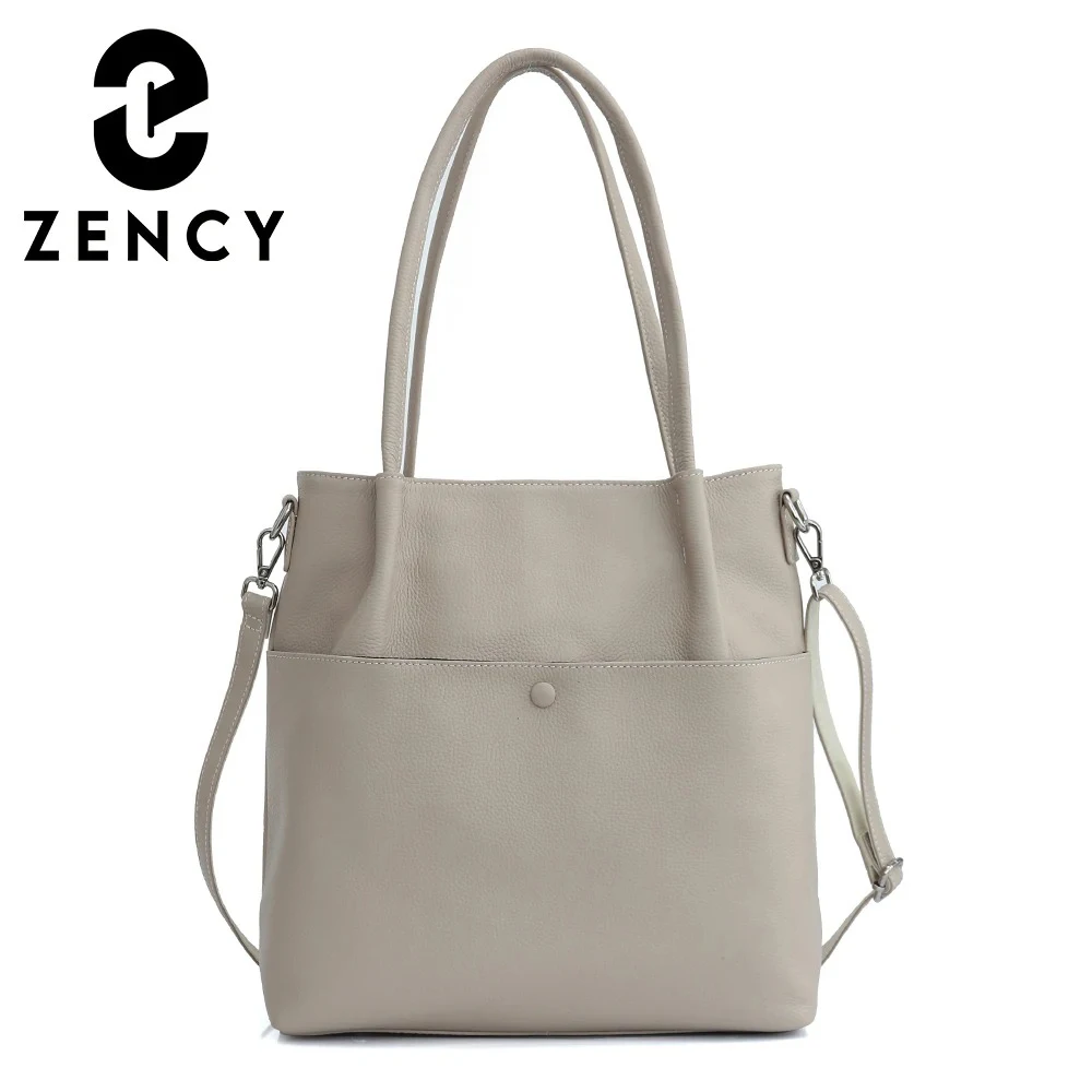 Zency Genuine Leather New Simple Bucket Shoulder Bag Large Capacity Shopper Women Luxury Casual Handbag Female Crossbody Vintage