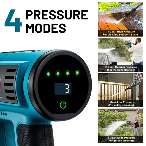 Gisam 250Bar Brushless Electric High Pressure Washer Gun 4Gear Power Home Car Washing Water Spray Gun for Makita 18V Battery Pin