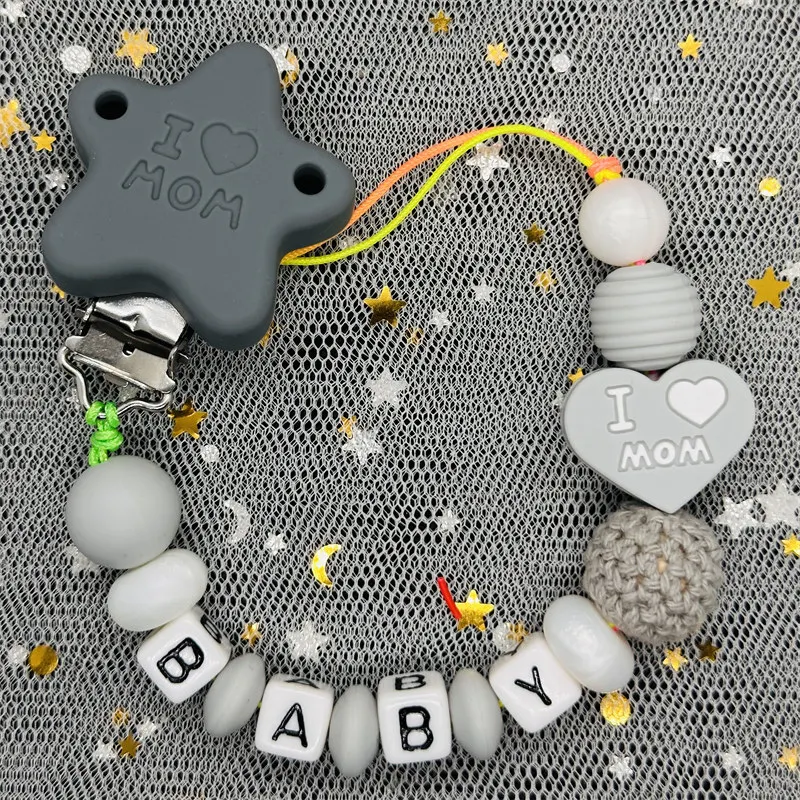 Benutzer definierte Name handgemachte personalisieren Dummy-Clips Schnuller Clips Halter Baby Silikon Regenbogen Schnuller Halter Kette Baby