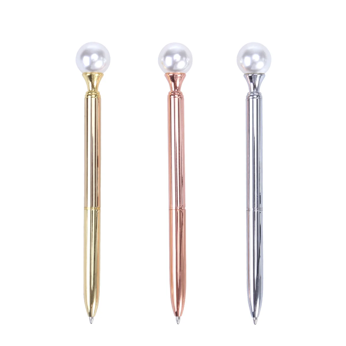 3pcs Metal Ballpoint Pen Large Pearl Design Smooth Writing Wear-Resistant For Office School Graduation Gift Fine Point Pens