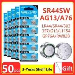 Batería de botón remota para reloj de monedas, 10 piezas-50 piezas, 1,55 V, AG13, LR44, L1154, RW82, SR1154, SP76, pila SR44, A76, LR1154, GP7