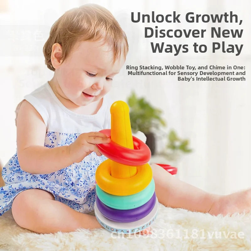 ของเล่นเด็กเรนโบว์ทาวเวอร์ เจนกา ของเล่นเสริมพัฒนาการ ฝึกการเรียนรู้ วงแหวนหลากสีสัน สำหรับเด็กทารก 0-1 ปี ฝึกการจับและพัฒนาการทางปัญญา