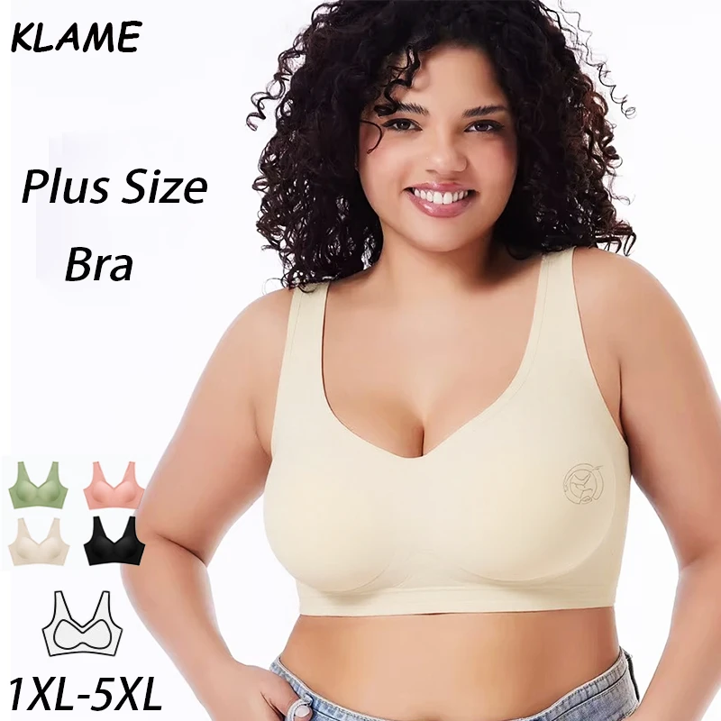 KLAME XL-5XL Plus Size Jelly Gathered Wireless Seamless Adjustable And Removable Bra For Women KLM1223