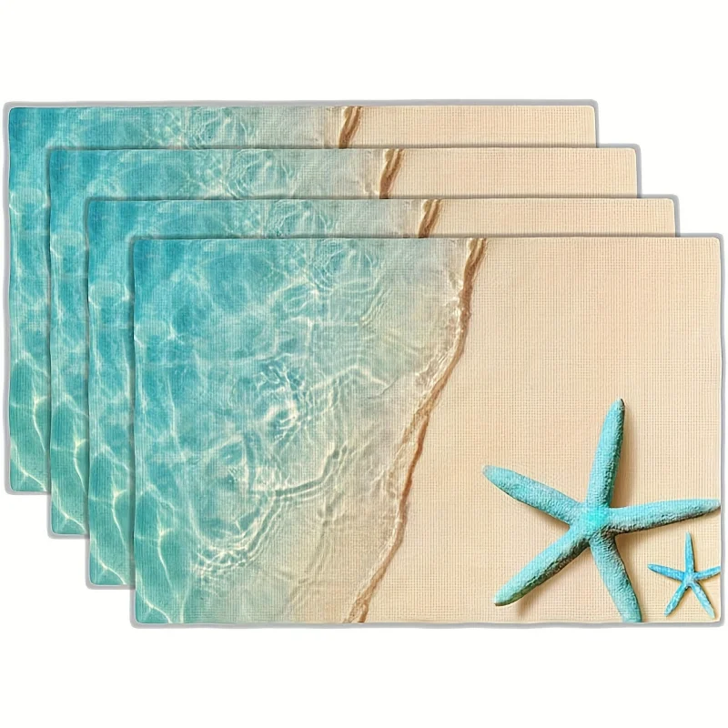 4pcs Place Mats Beach Mat Ocean Style Meal Pad Marine Life Table Mat Starfish Shell Meal Mat for Kitchen Decor Home Supplies