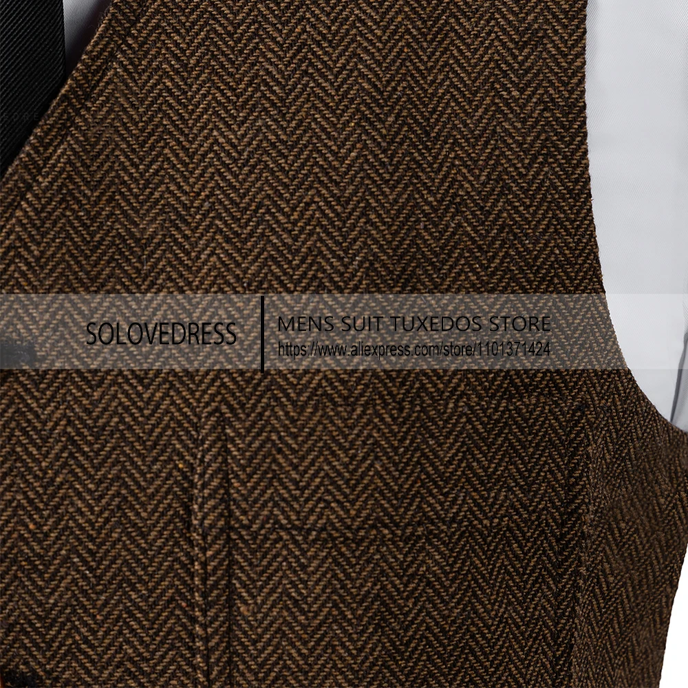 Men's Business Suit Vest Slim Fit Herringbone Tweed Wedding Sleeveless Waistcoat Men's Vest For Wedding