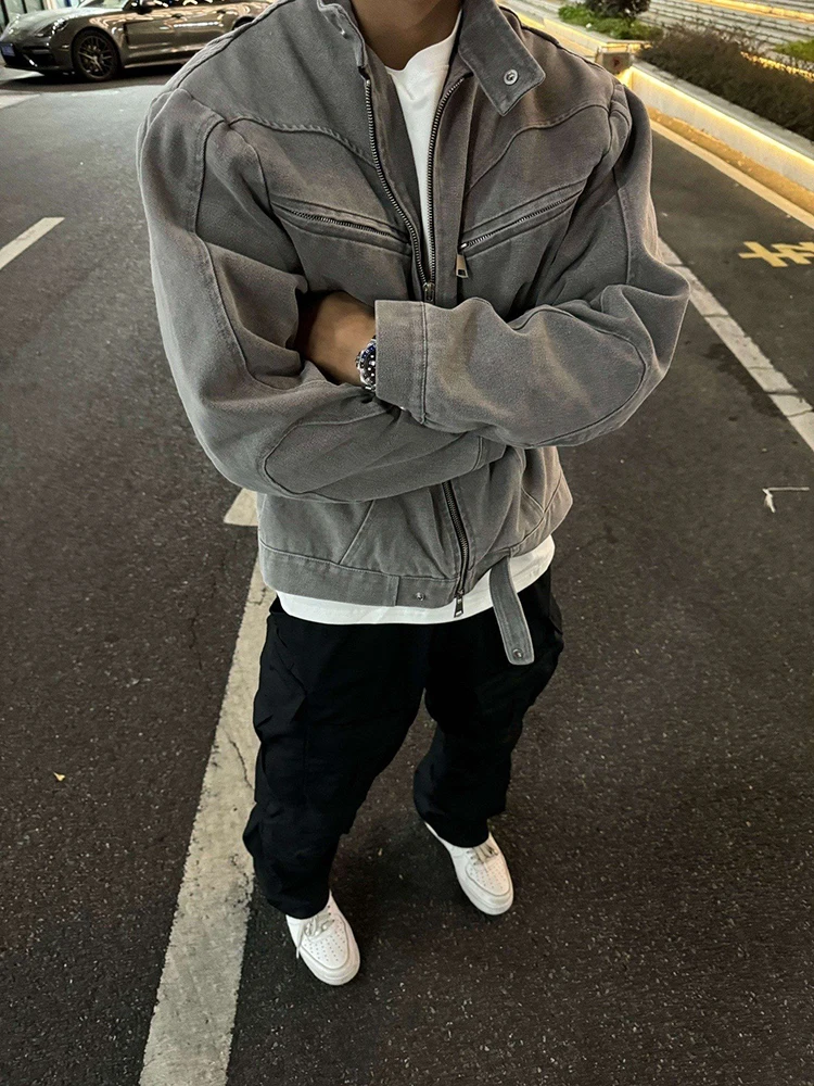 

ey Workwear Sle Jaet Men's Autumn Winter Cleanfit Retro Harrington ort American Denim irt Loose Fit Youth Trend