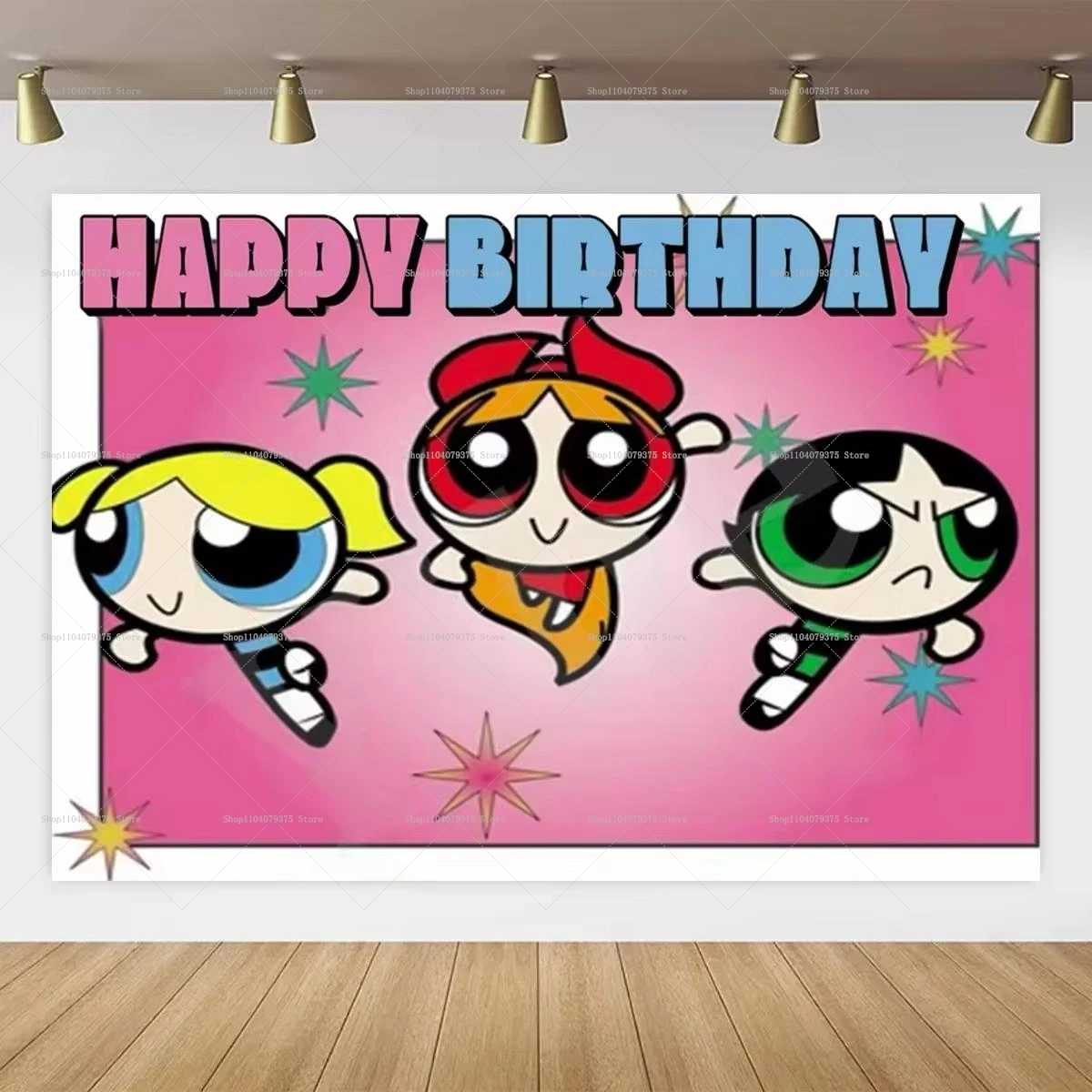 الكرتون Powerpuff الفتيات حفلة عيد ميلاد موضوع التصوير خلفية الديكور راية استحمام الطفل استحمام الطفل كابينة تصوير الدعائم
