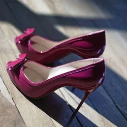 Purple Bow Knot Peep Toe Pumps Stilettos High Heels Shoes for Women Patent Leather Elegant Sexy Shoes 2024 Zapatos Para Mujere