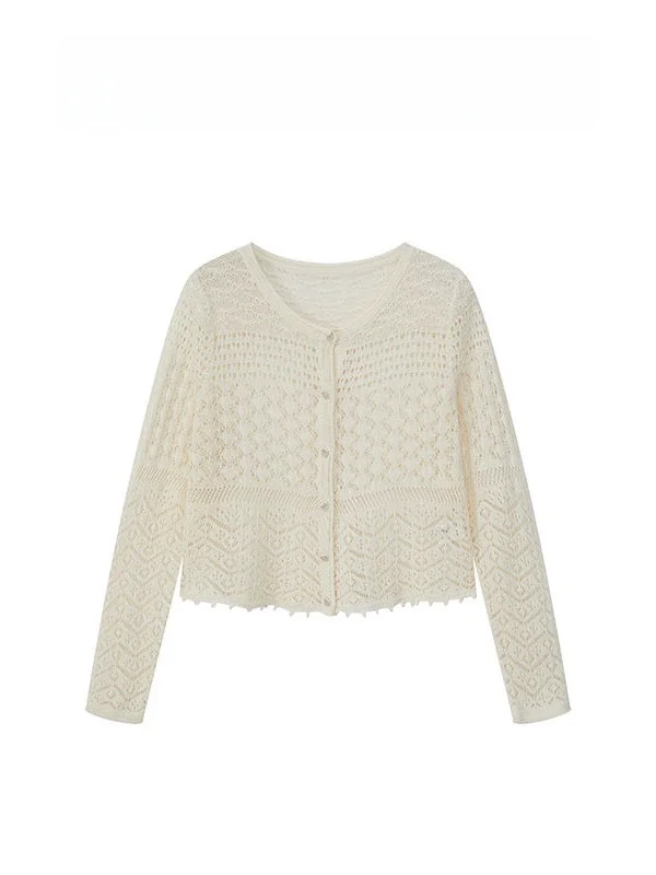 

Iris Angles 2026 Spring Summer Linen Cool Breathable Hollow Knitted Open Cardigan 26WT30 Women's Knitted Sweater