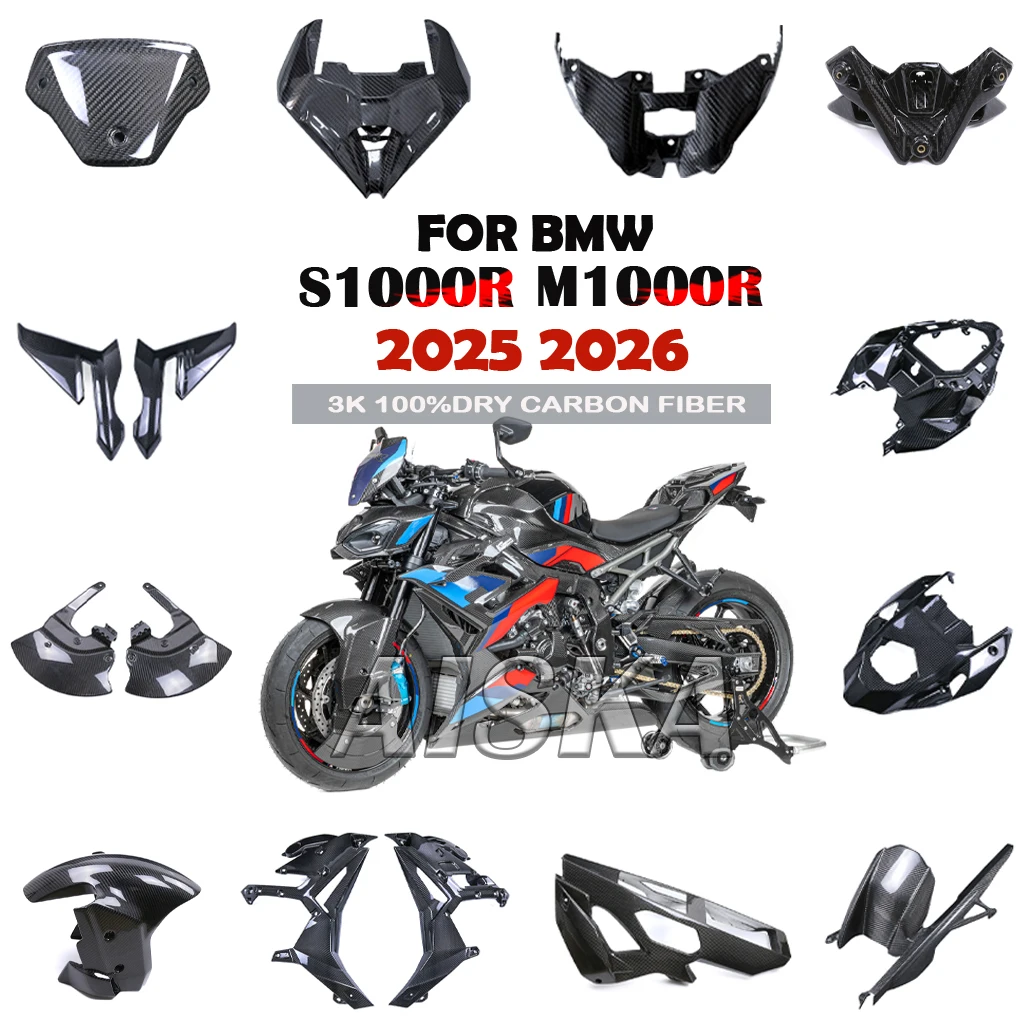 For BMW S1000R M1000R 2026 2025 3K 100%Carbon Fiber Fuel Tank Side Panel Fender Windshield Exhaust Frame Cover Front Fairing Kit