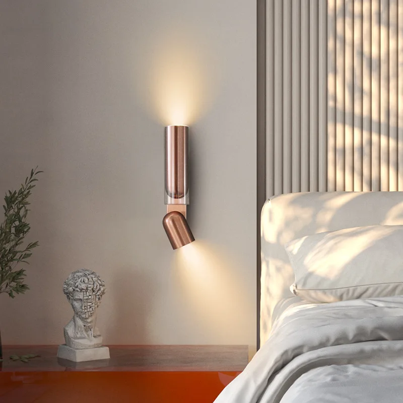 New Modern Rose Gold Bedside LED Reading Lamp Minimalist Adjustable Wall Mount Lamp Hotel Rotation Spot Sconce Light