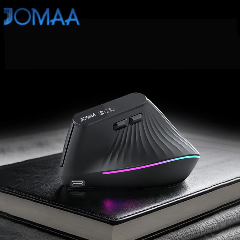 JOMAA Ergonomic Rechargeable Wireless Mouse with LED Screen Backlit Light Vertical USB+Bluetooth Mouse for Computer Laptop Tabl