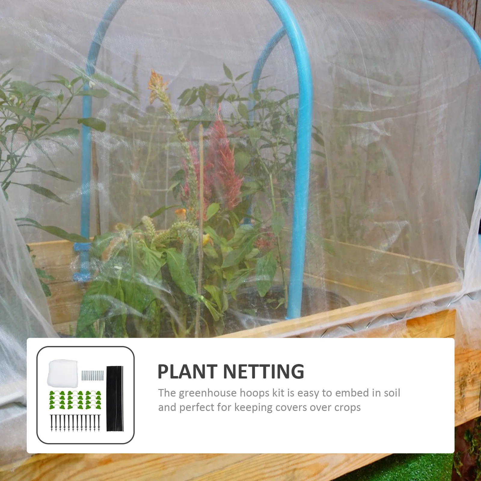 

1 set 1 Set Garden Netting Kit With Hoops Mesh Plant Cover For Insect Bird Protection, Raised Bed Row Cover, Greenhouse Shelter,