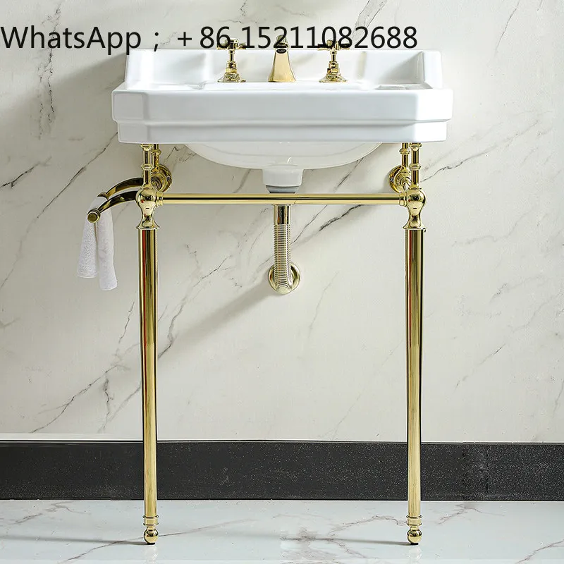 LLY retro floor-to-ceiling wash basin bracket gold bathroom balcony wash basin bathroom cabinet integrated ceramic basin