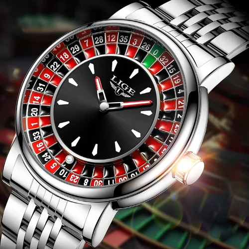 Imagen 1 del producto Reloj LIGE a la moda para hombre, esfera giratoria, ruleta de Las Vegas, reloj temático de escritorio, reloj luminoso resistente al agua para hombre, reloj creativo