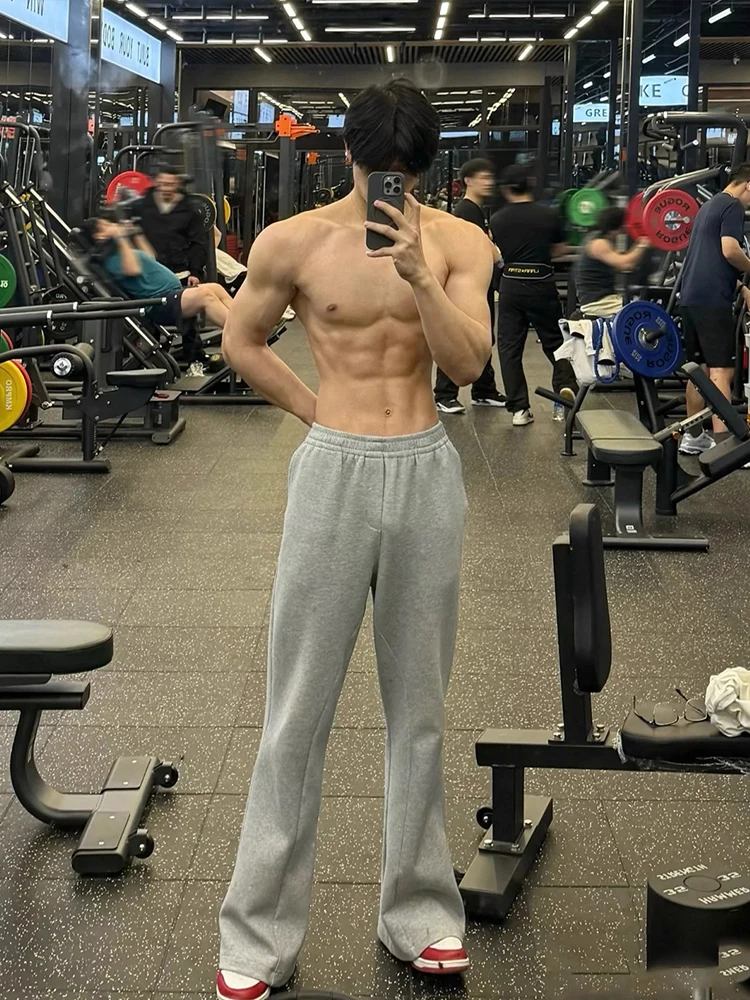 

ey American Fitn Sports Sweatpants Men's Autumn Cleanfit Wide Leg Straight Knife Pants Youth Trendy Anti-Wrinkle