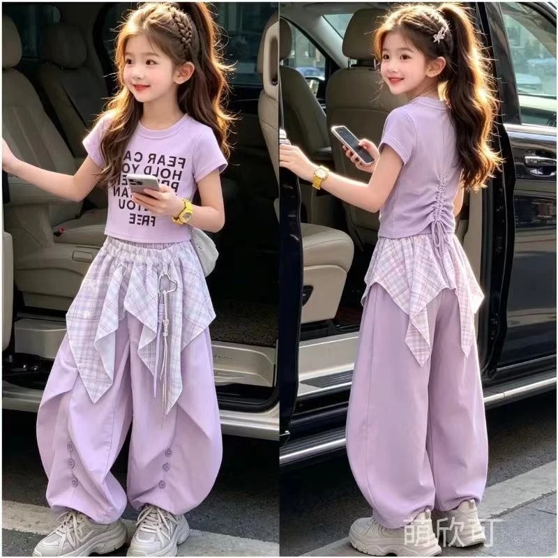 Girls' Summer Outfit: Short-Sleeve Cargo Pants, Fashionable New Street Dance Shirt, Stylish Two-Piece Children's Clothing