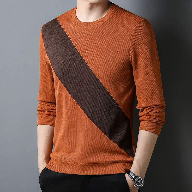 Men's New Personalized Trendy Round Neck Color Block Top Comfortable Sweater