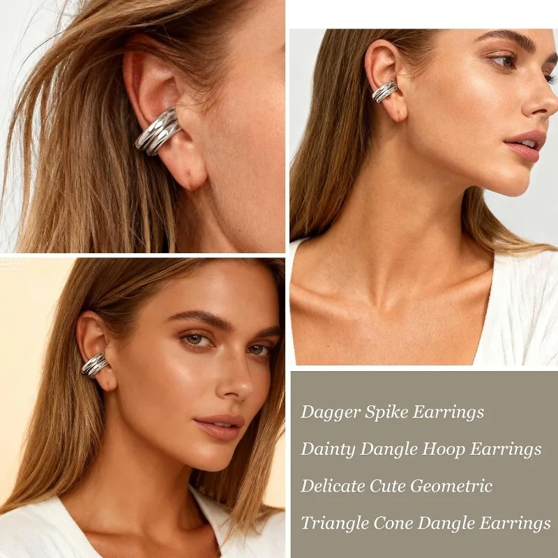 A Pair Women's Adjustable Non-Piercing Clip Earrings for Open Ear Wrist Helical Wrapping Jewelry Gift for Women Girls